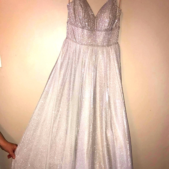 City Trianges Prom Dress, Silver - Picture 5 of 12